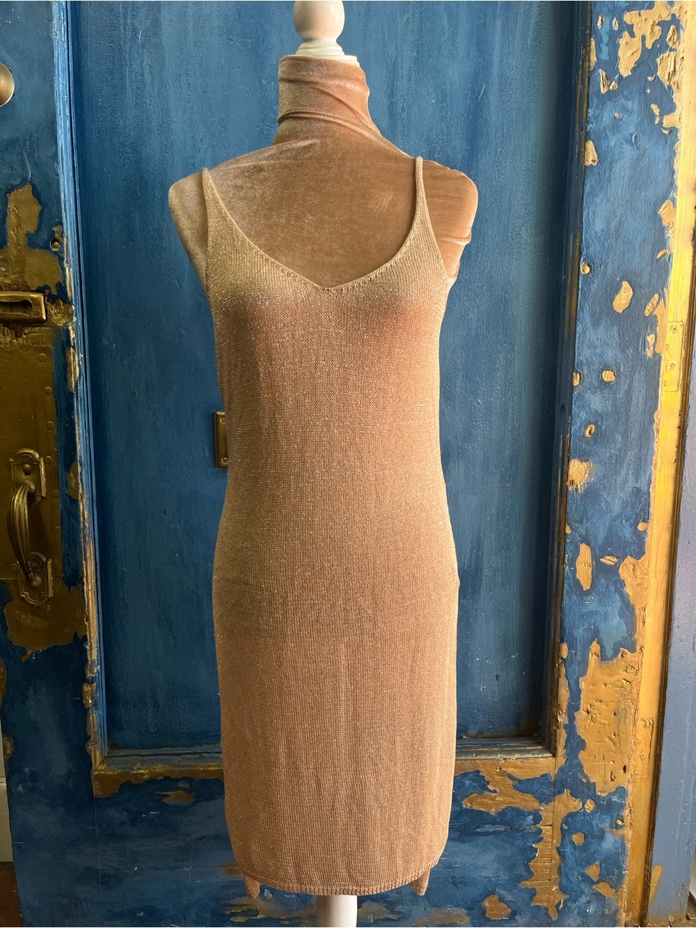 Bear Dance Sleeveless Shimmer Slip Dress in Peach-Gold